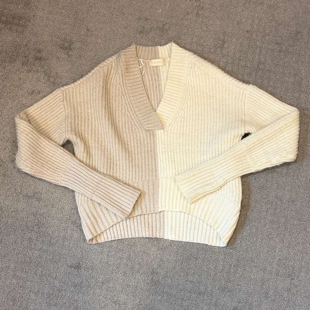 Altar'd State Cream and Tan V-Neck Sweater
